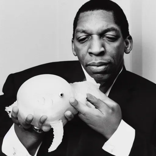 Image similar to john coltrane snuggling a blobfish