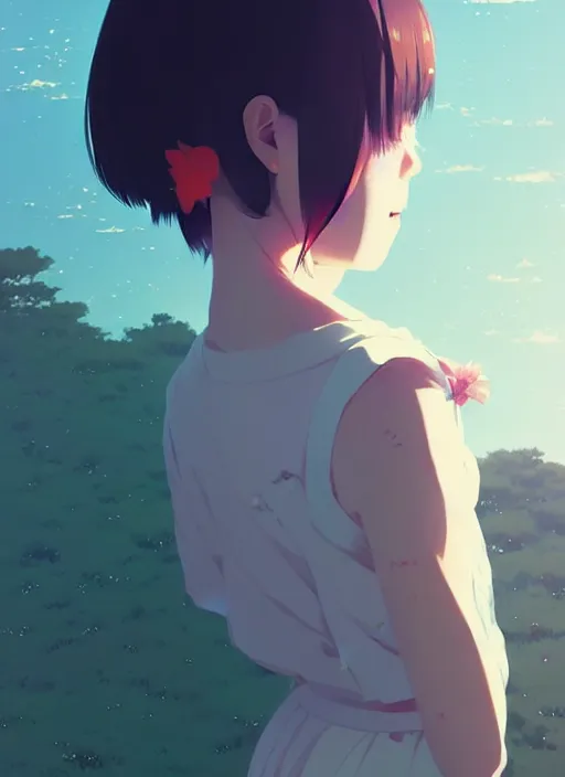 Image similar to portrait of a girl by ilya kuvshinov, cloudy sky background lush landscape ln illustration concept art anime key visual trending pixiv by victo ngai fanbox by greg rutkowski makoto shinkai takashi takeuchi studio ghibli