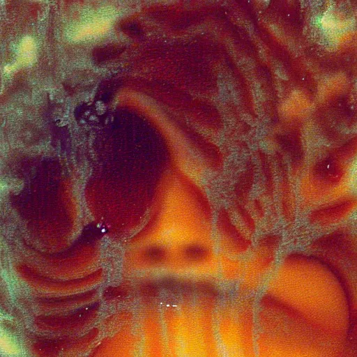 Prompt: a distorted closeup image of a face while they’re drowning in the ocean