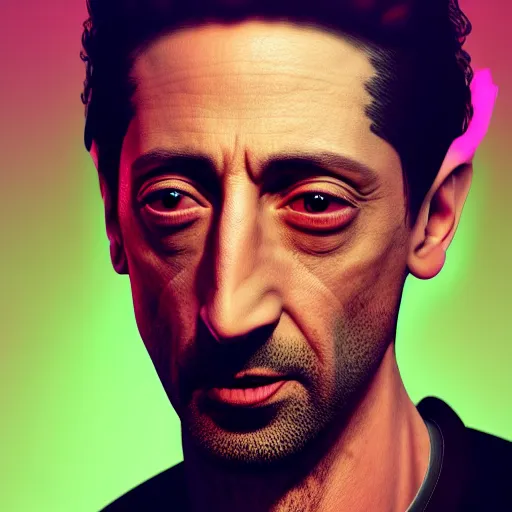 Image similar to adrien brody portrait, dystopia core, apocalyptic, armor, warrior, dramatic, sharp focus, fiction, neon, fantasy, hyper detailed, digital art, trending in artstation, cinematic lighting, studio quality, smooth render, unreal engine 5 rendered, octane rendered, art style and nixeu and wlop and krenz cushart