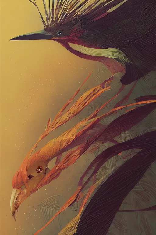 Prompt: a detailed portrait of a bird of paradise, by victo ngai and greg rutkowski, digital art, realistic painting, very detailed, fantasy, dnd, character design, trending on artstation