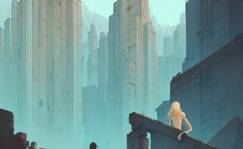 Image similar to lost city by atey ghailan, by kaethe butcher, dynamic lighting, gradient light blue, brown, blonde cream and white color scheme, grunge aesthetic