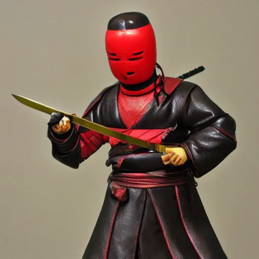 Image similar to handless horsman with katana slicing a head, japanese style, traditional, leather