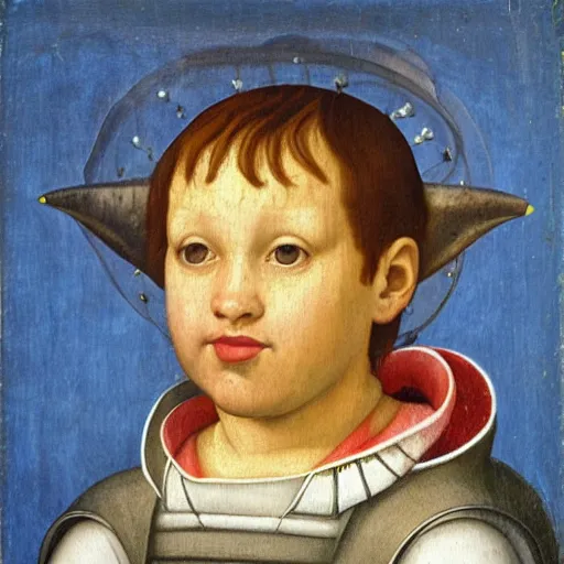 Prompt: a renaissance style portrait painting of Shark boy