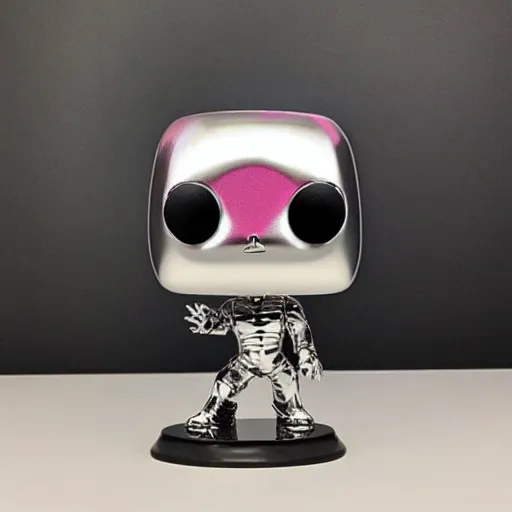 Image similar to metal chrome funko pop with neon lighting