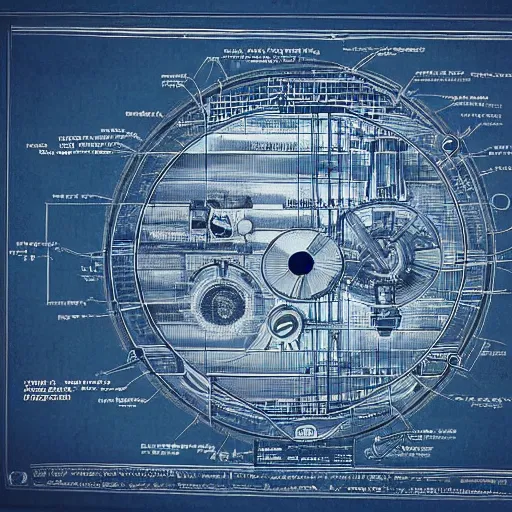 Image similar to blueprint of a time machine, detailed