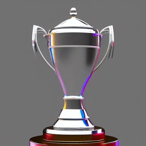 Prompt: A gorgeous render of an iridescent trophy on a white background, Blender