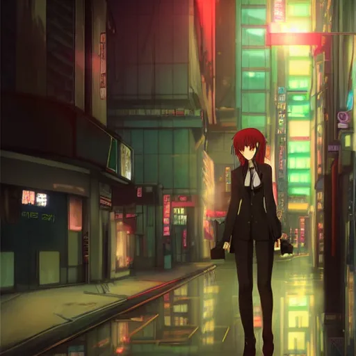 Prompt: kurisu makise steins gate in cyberpunk city night neon, anime atmospheric, ultra realistic, standing, elegant, super highly detailed, professional digital painting, artstation, concept art, 8k, art by wlop, artgerm and alphonse mucha and eiichiro oda shinkai makoto vibrant Studio ghibli kyoto animation hideaki anno Sakimichan Stanley Artgerm Lau Rossdraws James Jean Marc Simonetti