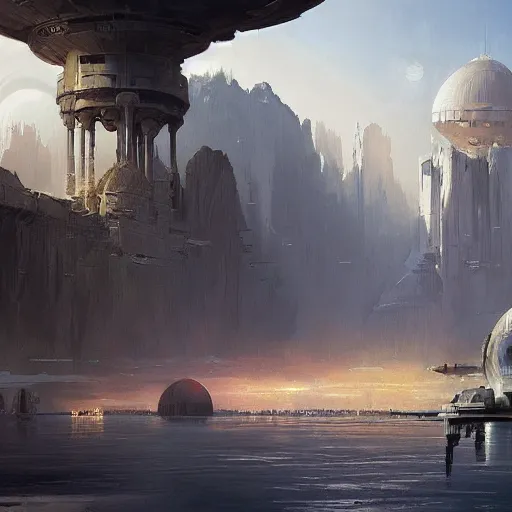 Prompt: star wars concept art of naboo by greg rutkowski, sharp foccus, cinematic ilumination, nostalgic atmosphere.