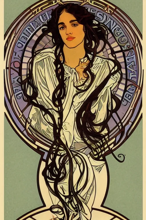 Image similar to Alexandria Ocasio-Cortez art nouveau Alphonse Mucha