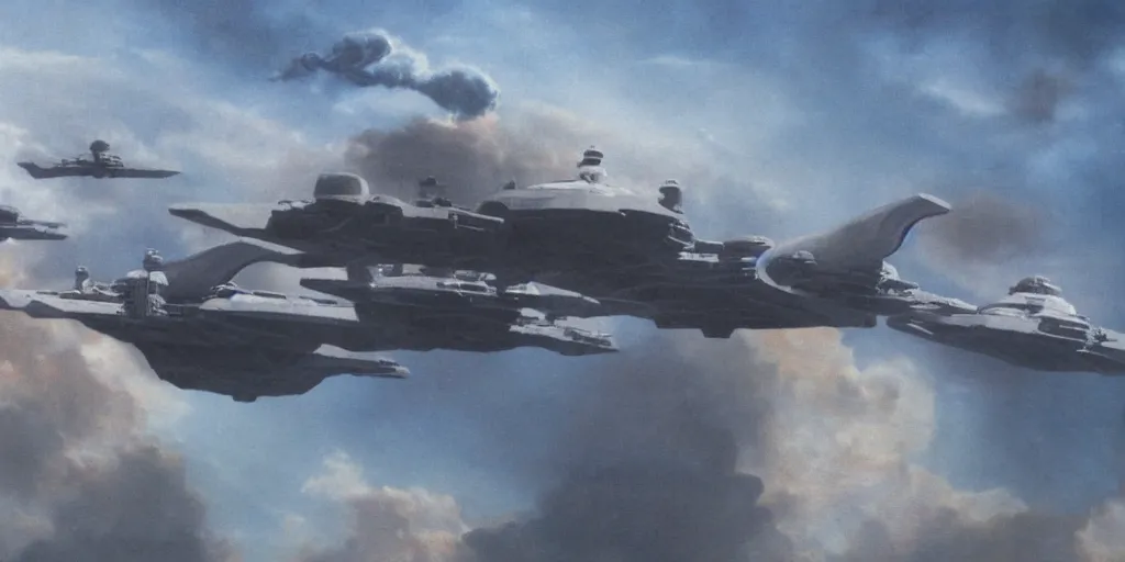 Prompt: matte painting of the USS Enterprise D