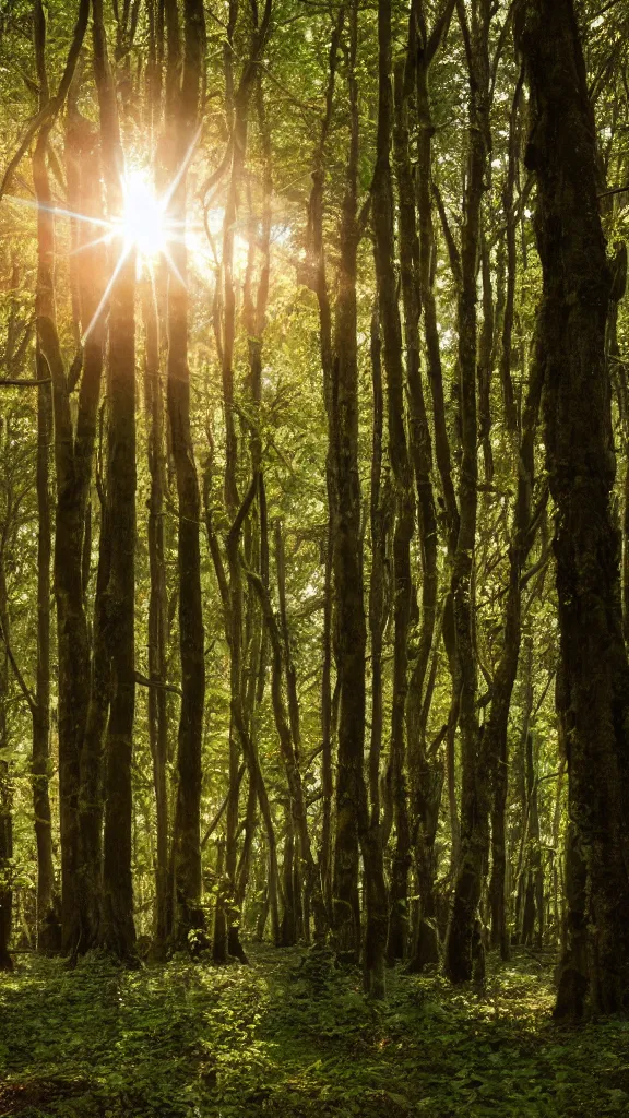 Prompt: photo of the forest, the sun through the foliage, a lot of porcini mushrooms, cinematic lighting, highly detailed