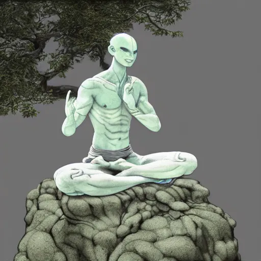 Image similar to marble statue of avatar aang meditating in a rococo japanese garden, accurate details, detailed full body, dramatic, intricate, elegant, highly detailed, digital painting, artstation, concept art, sharp focus, illustration, art by gustave dore, octane render