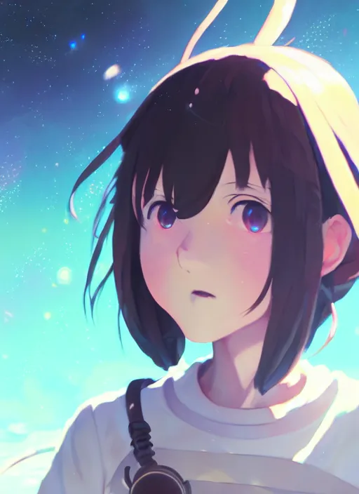 Image similar to portrait of a very cute girl with crazy eyes big, very cooldere anime space background illustration concept art anime key visual trending pixiv fanbox by wlop and greg rutkowski and makoto shinkai and studio ghibli and kyoto animation
