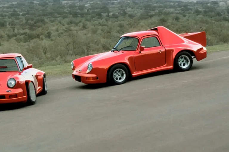 Image similar to 1975 pickup truck (((((((Porsche 959))))))) movie still, speed, cinematic Eastman 5384 film