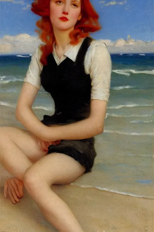 Image similar to a red haired girl beach vittorio matteo corcos