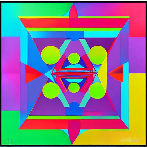 Image similar to Abstract painting rgeometric architectures blend with organic shapes, Pop Surrealism, Essence of street forms, Geometric structures and multicolored prints, Colorful, High Detail, Symmetry, Poster-H 768