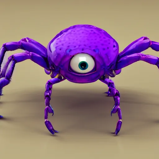 Prompt: full body purple alien crab creature with a lot of legs and many eyes and long nose detailed photo realistic cute 3d render