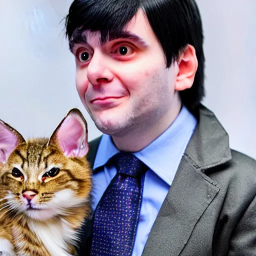 Image similar to cute looking martin shkreli cosplaying a girl with cat ears
