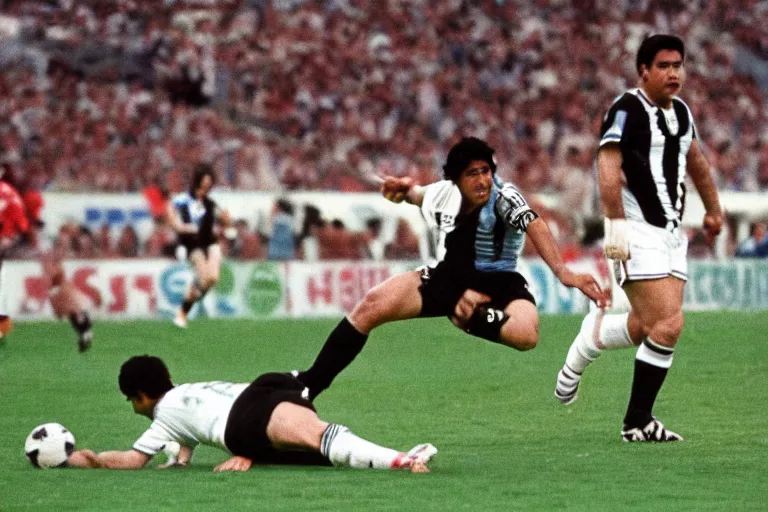 Image similar to diego maradona scoring a goal, the goal keeper is a capybara