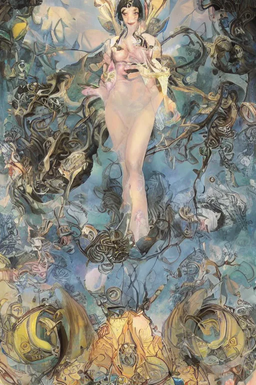 Image similar to Sailor Moon by Peter Mohrbacher in the style of Gaston Bussière, Art Nouveau