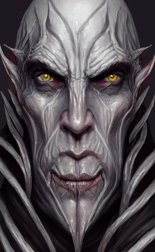 Image similar to legendary creepy dark elf wizard, highly detailed, d & d, fantasy, highly detailed, digital painting, trending on artstation, concept art, sharp focus, illustration, global illumination, ray tracing, realistic shaded, art by artgerm and greg rutkowski and fuji choko and viktoria gavrilenko and hoang lap