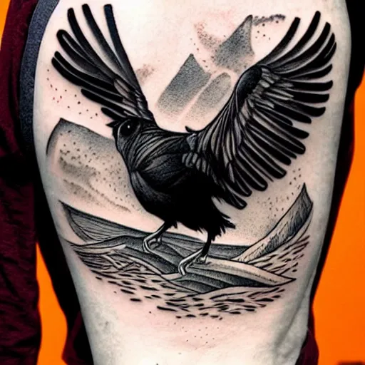 Prompt: surreal image depicting a raven combined with a deer and an owl but is also actually a window into the ocean. Fine line tattoo art. dark fantasy, intricate detail.