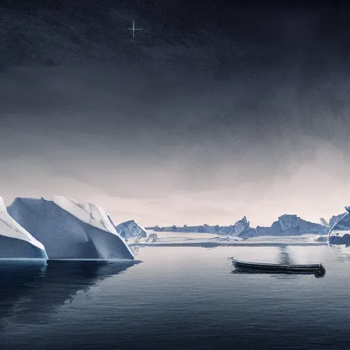 Image similar to idyllic masterpiece solemn journey of the solitude Antarctica, cinematic, establishing shot, extremely high detail, photorealistic, cinematic lighting, intricate line drawings, 8k resolution