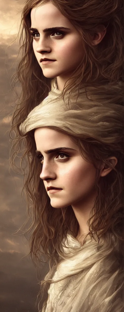 Image similar to photo photorealistic portrait closeup photograph of Emma Watson as Joan of Arc, long, hair, intricate, elegant, highly detailed, digital painting, artstation, concept art, sharp focus, illustration, art by and greg rutkowski and aleksi briclot and bouguereau detailed photograph intricate insanely detailed octane render, 8k artistic photography, photorealistic, Edward Steichen, Peter Lindbergh, Albert Watson