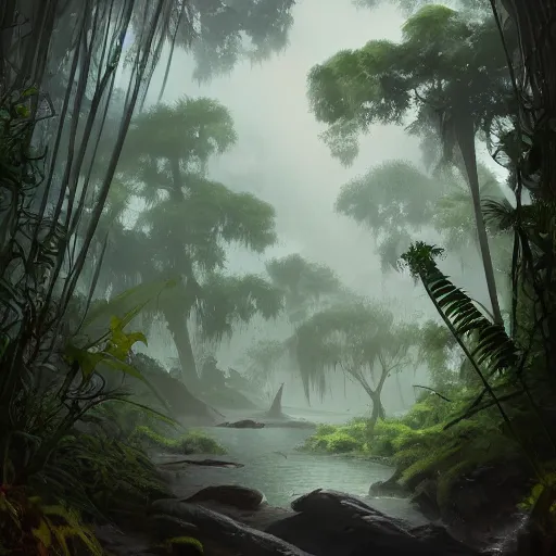 Image similar to Wild misty jungles, 8k, detailed, concept art, trending on artstation