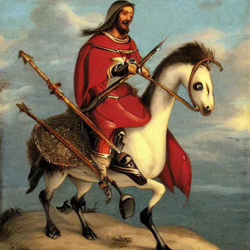 Image similar to crusader riding a goose into battle