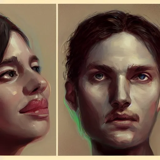 Image similar to Portrait of two people, sharing the same face, illustrated by Ivana Lena Besevic, trending on artstation, 4k, 8k