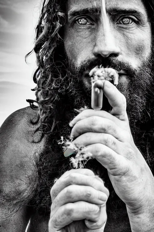 Image similar to mark mann photography, jesus smoking weed