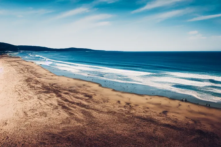 Prompt: top shot view of a beach, natural light, cinematic, 8 k