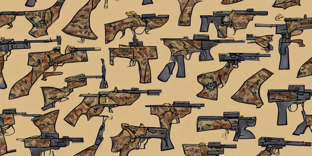 Prompt: giraffe army, guns and ammo, illustration, cartoon