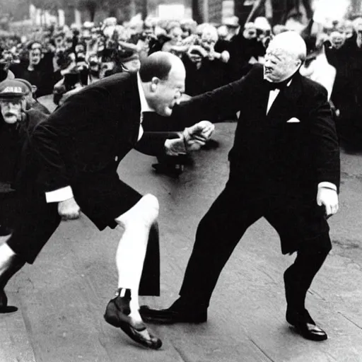 Prompt: Bruce Willis punching Winston Churchill