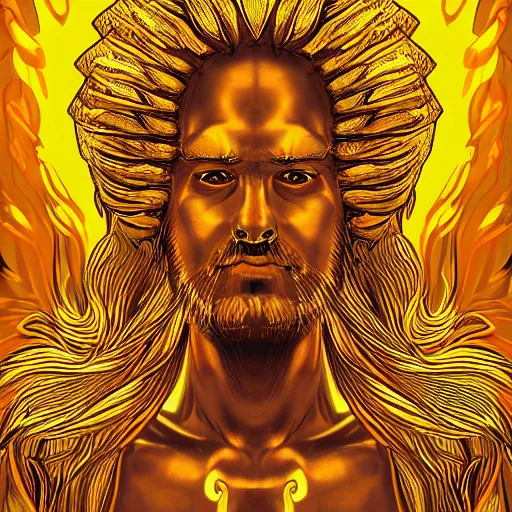 Prompt: a god made of golden fire, concept art, digital illustration