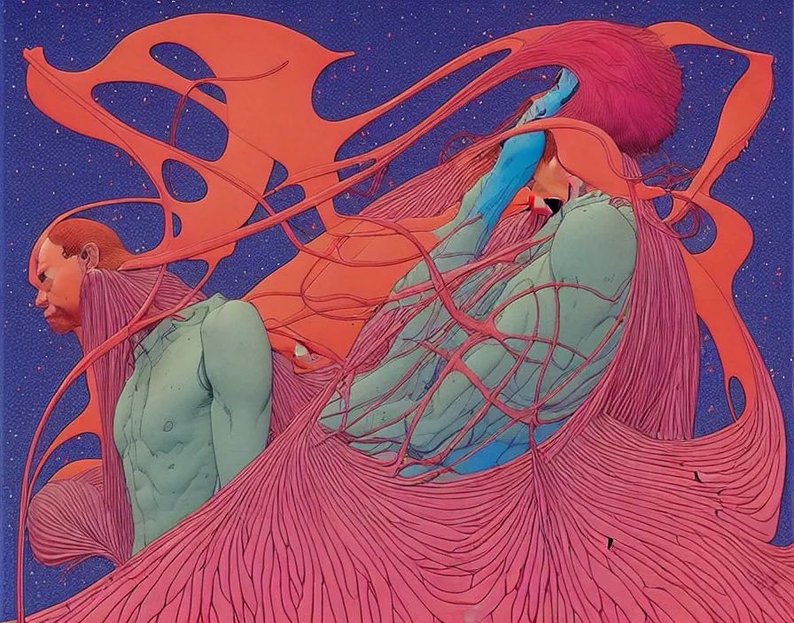 Image similar to ( ( ( ( the sorrow ) ) ) ) by mœbius!!!!!!!!!!!!!!!!!!!!!!!!!!!, overdetailed art, colorful, artistic record jacket design