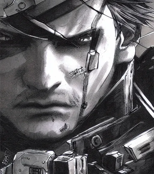 Image similar to solid snake by yoshitaka amano, concept art, final fantasy