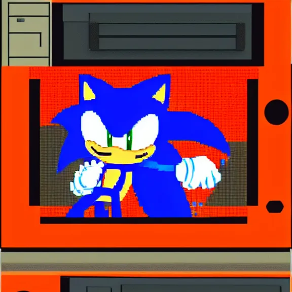 Prompt: sonic playing nintendo in old tv. pixel art. trending on artstation