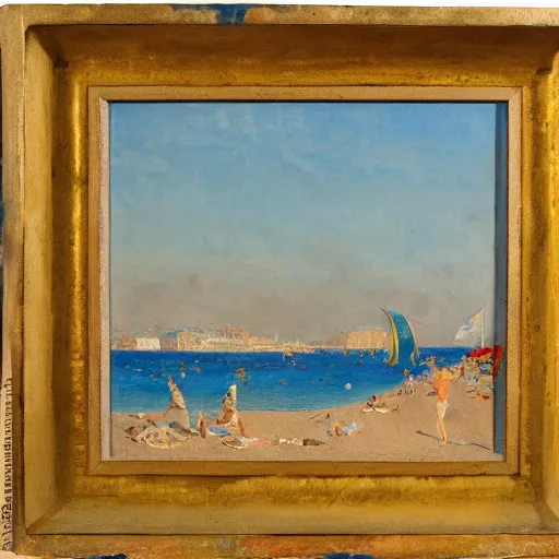 Prompt: oil paint impasto reliefs, italian beach scene, an artwork by charles w. bartlett