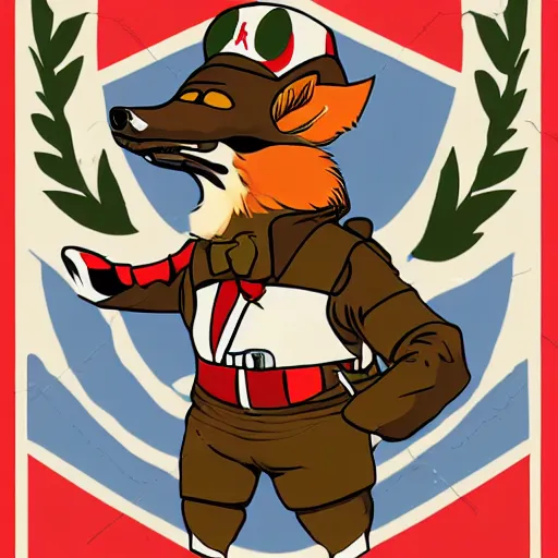 Image similar to fox animal dressed as a soldier in the style of a patriotic propaganda poster