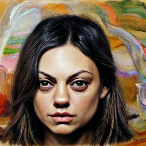 Image similar to mila kunis, high quality high detail painting by lucian freud, hd, photorealistic lighting