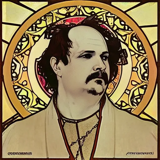 Prompt: “ george costanza, saint, by alphonse mucha ”