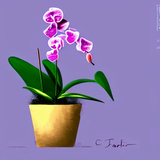 Prompt: miniature orchid in a pot but minimalistic concept art by frank stella gilleard james whalen tom, colorful, soft light, trending on artstation, minimalism