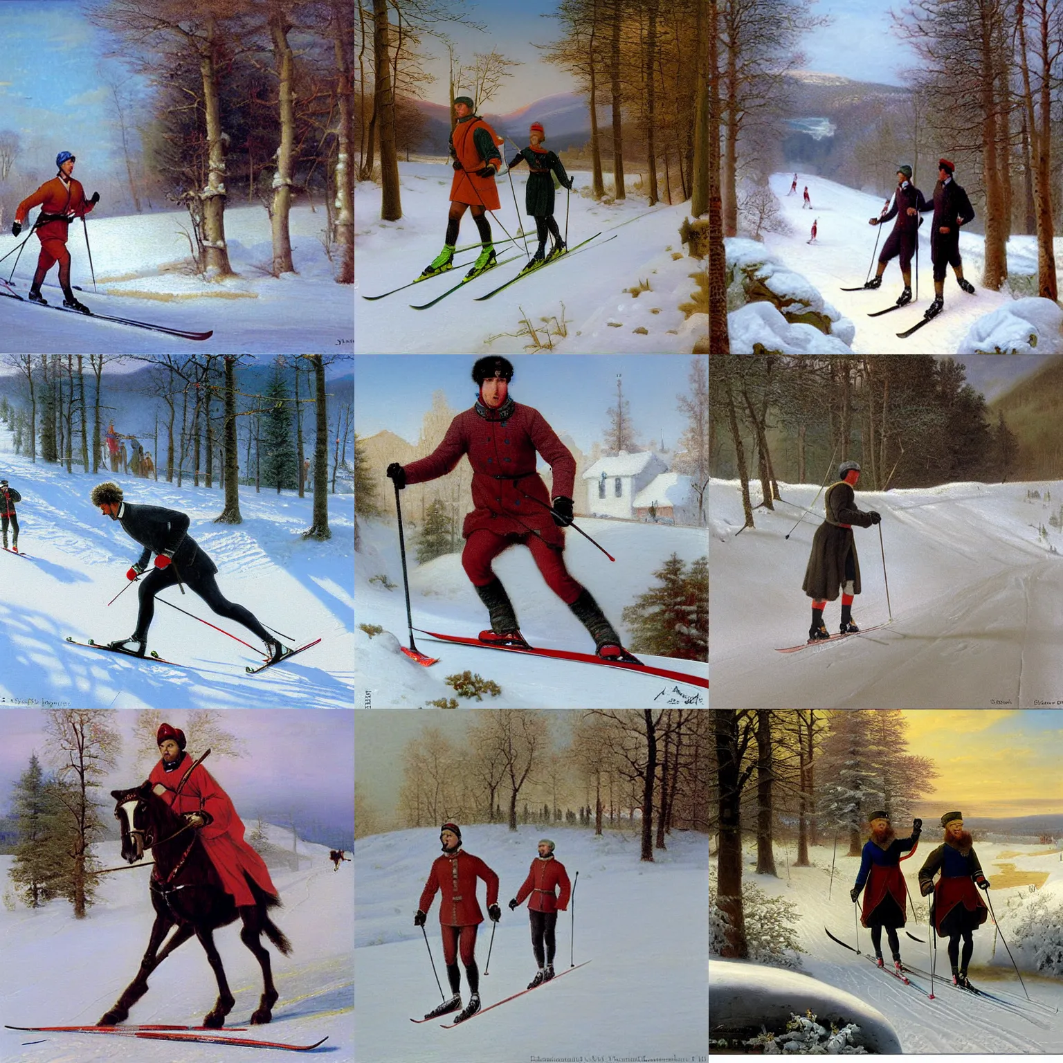 Prompt: painting of jens Stoltenberg cross country skiing by edmund blair Leighton