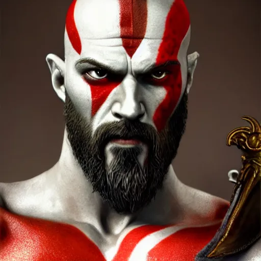 Image similar to portrait of kratos, intricate artwork, concept art, octane render, deviantart, cinematic, key art, hyperrealism, iridescent accents, portrait photograph, nikon 3 5 mm, photograph by greg rutkowski