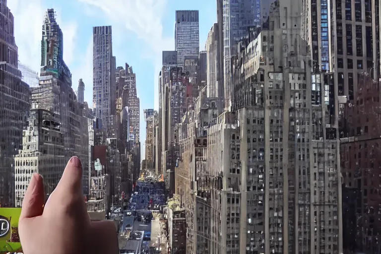 Image similar to video of a creature waving to a person in new york city, 4k