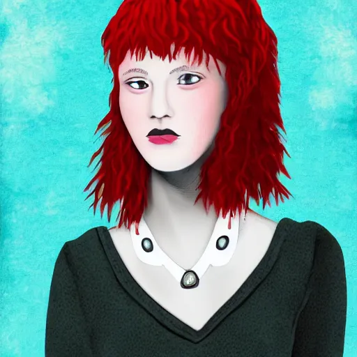 Image similar to a digital art painting of a red haired teen witch