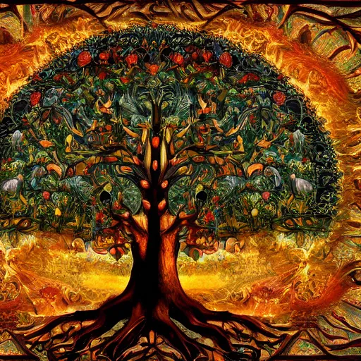 Image similar to tree of life 8 k 3 d 8 k resolution detailed painting maximalist